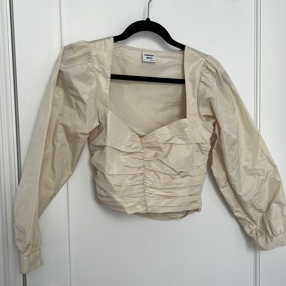 Aritzia Sunday Best Cream Crop Top Puff Sleeve